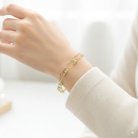 Peridot Two Strand Beaded Bracelet