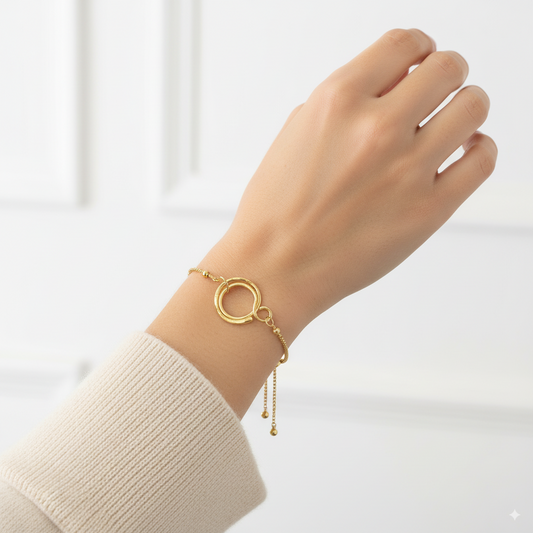 Gold Hammered Double Circle Adjustable Bracelet