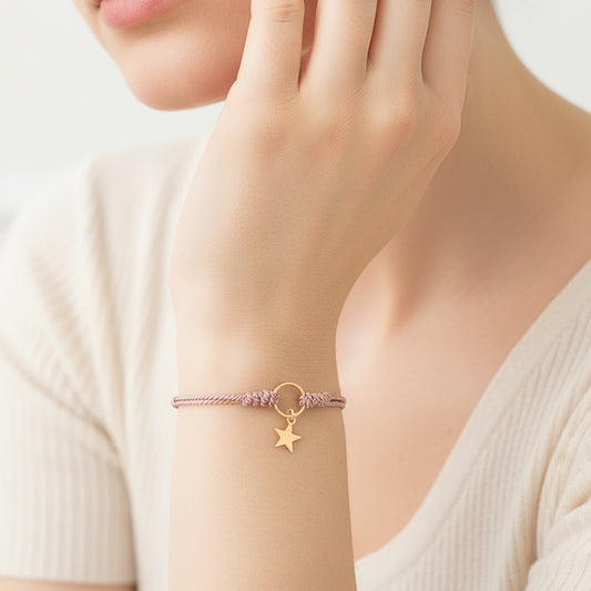 Gold Circle and Star Silk Cord Adjustable Bracelet