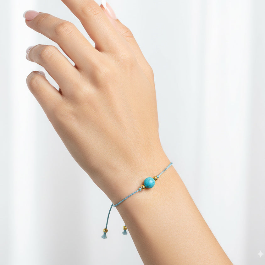 Turquoise Blue Silk Cord Adjustable Bracelet