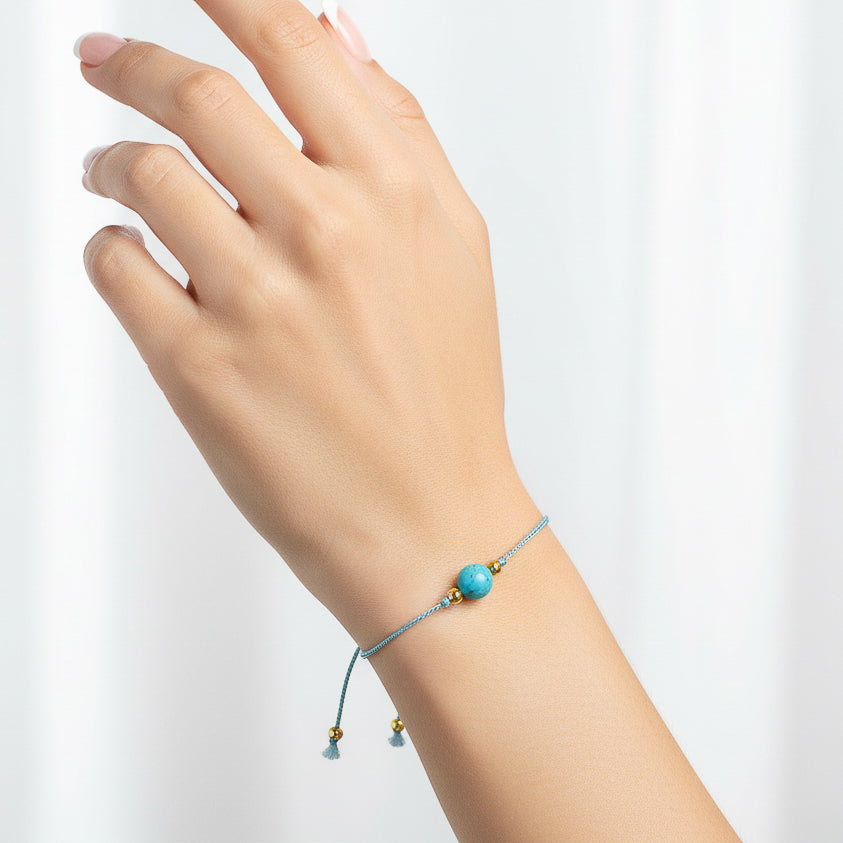 Turquoise Blue Silk Cord Adjustable Bracelet