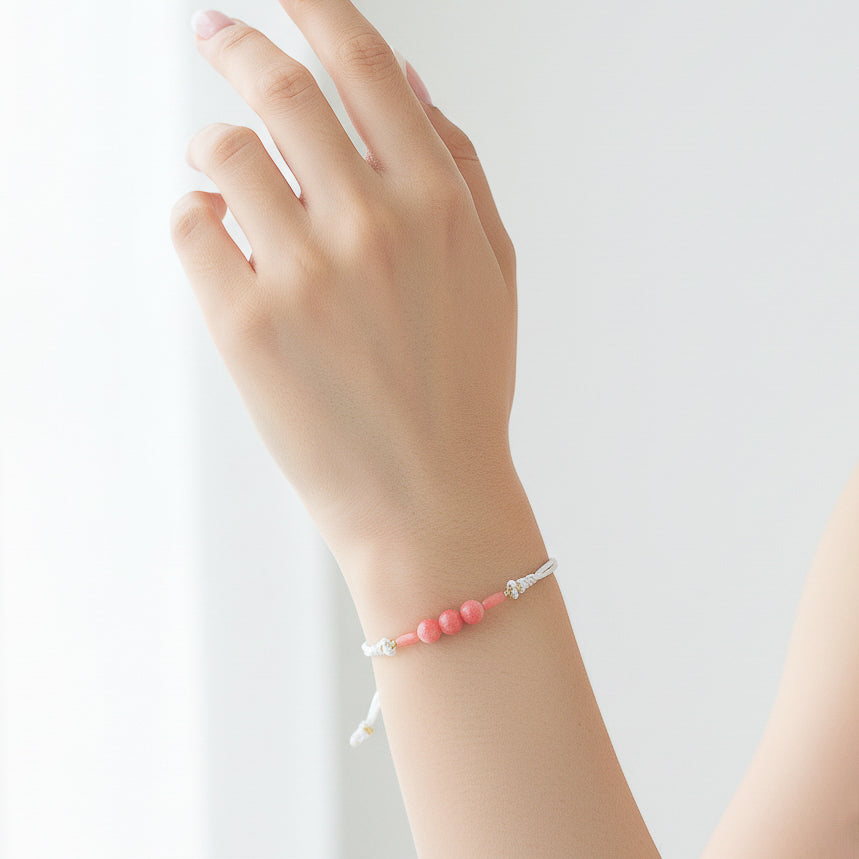 Coral Silk Cord Adjustable Bracelet
