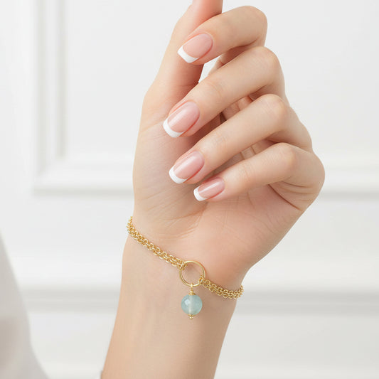 Aquamarine Bead Double Chain Bracelet