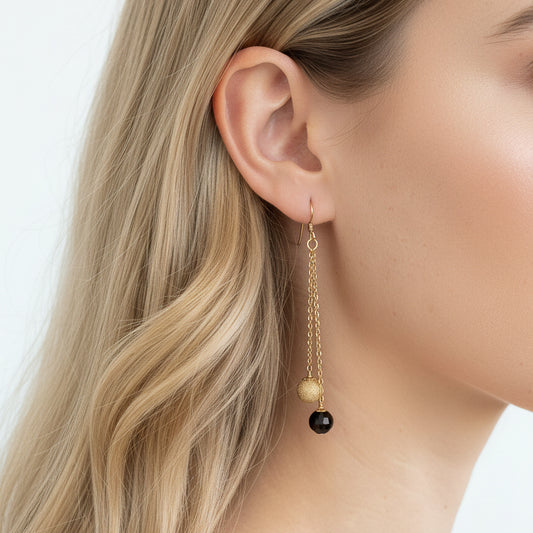 Swarovski Black and Gold Long Dangle Earrings