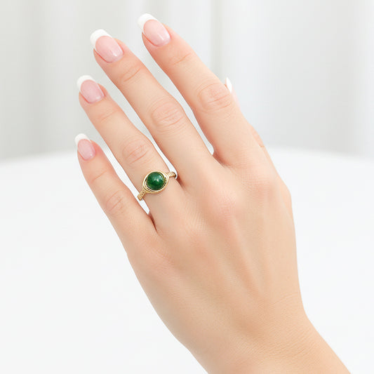Jade Bead Wire Wrapped Gold Ring