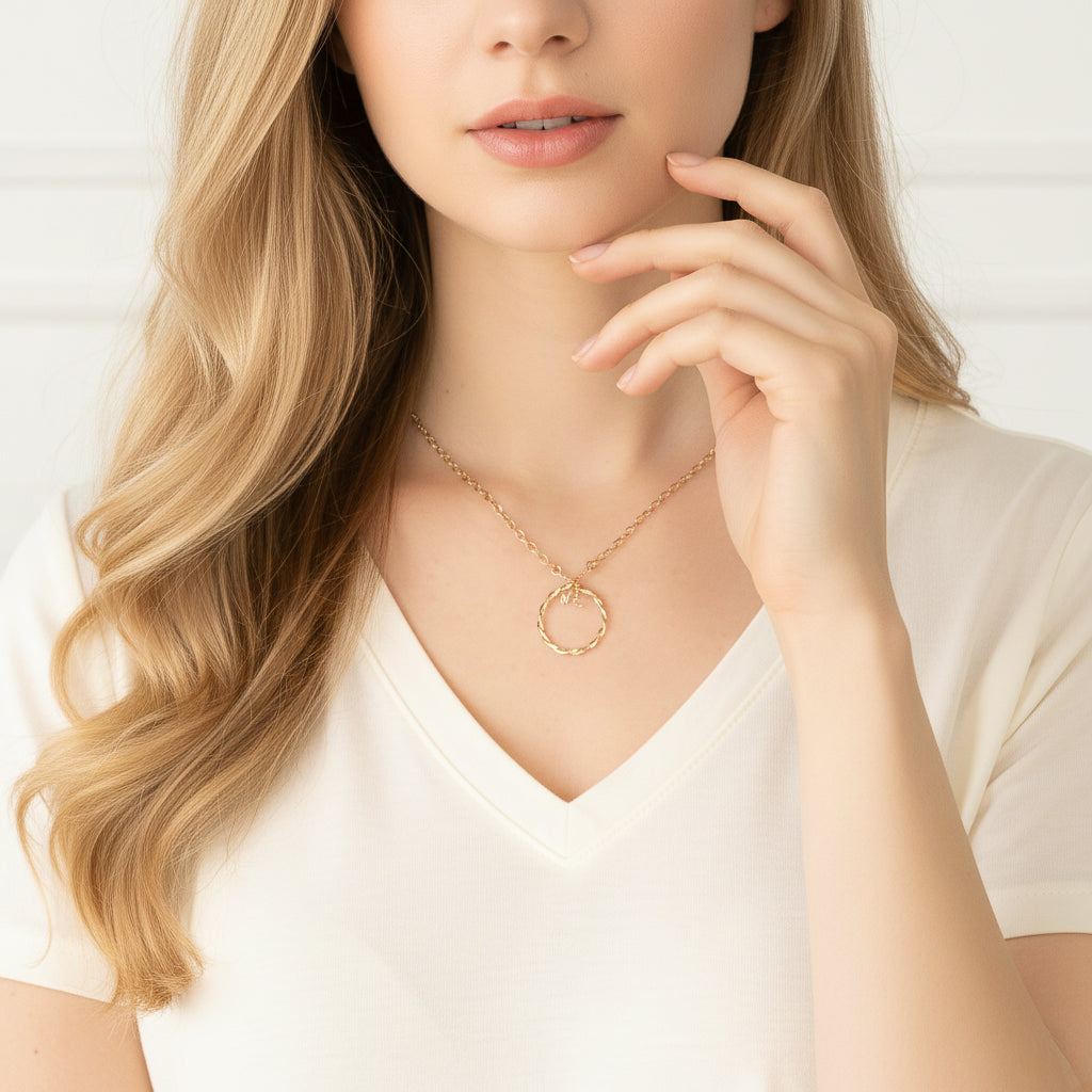 Gold Twisted Circle Necklace