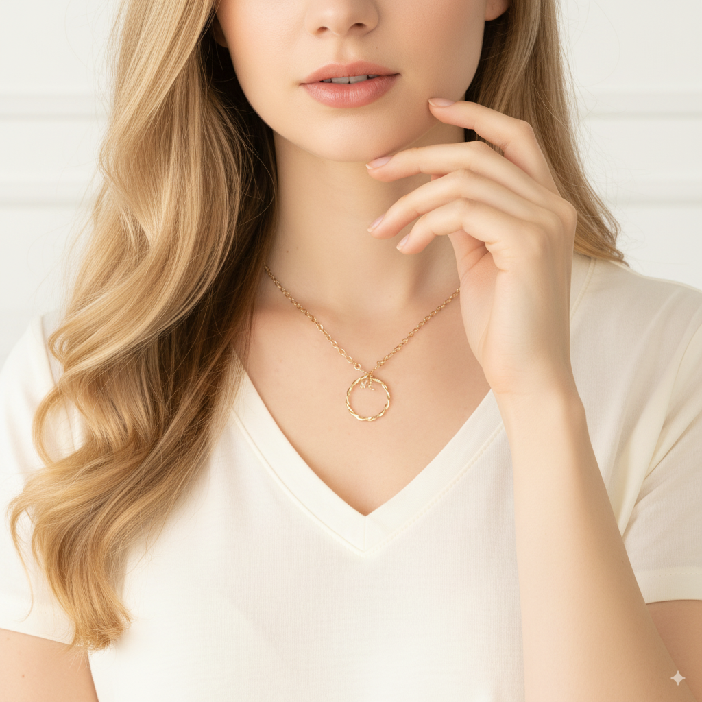 Gold Twisted Circle Necklace