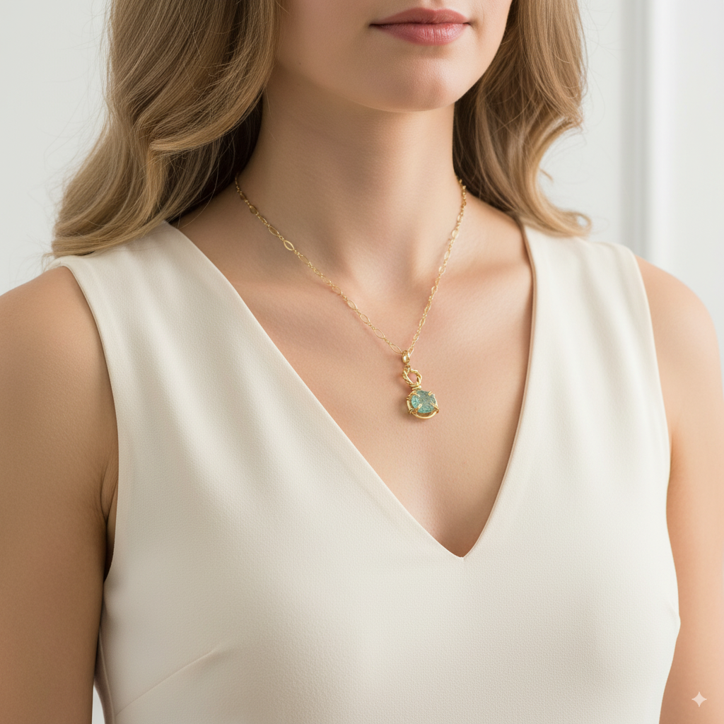 Paraiba Crackle Quartz Pendant Necklace