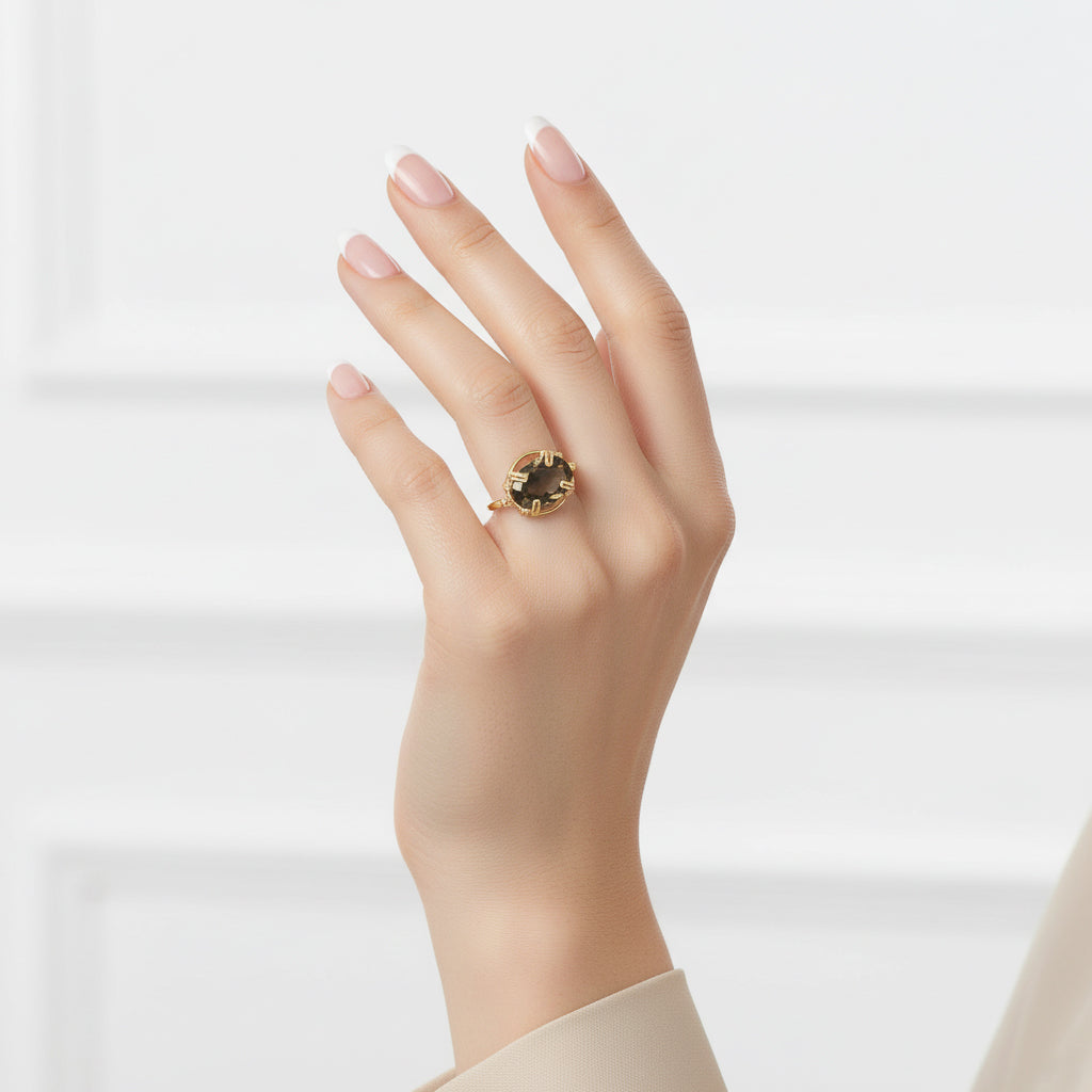 Smoky Quartz Twisted Band Ring