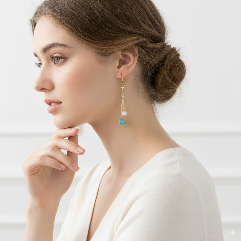 Turquoise and White Agate Double Dangle Earrings