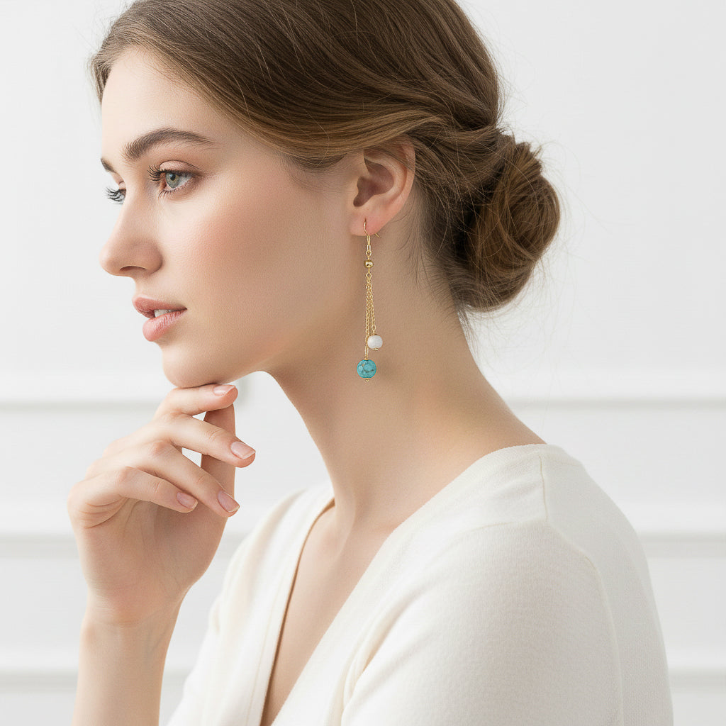 Turquoise and White Agate Double Dangle Earrings