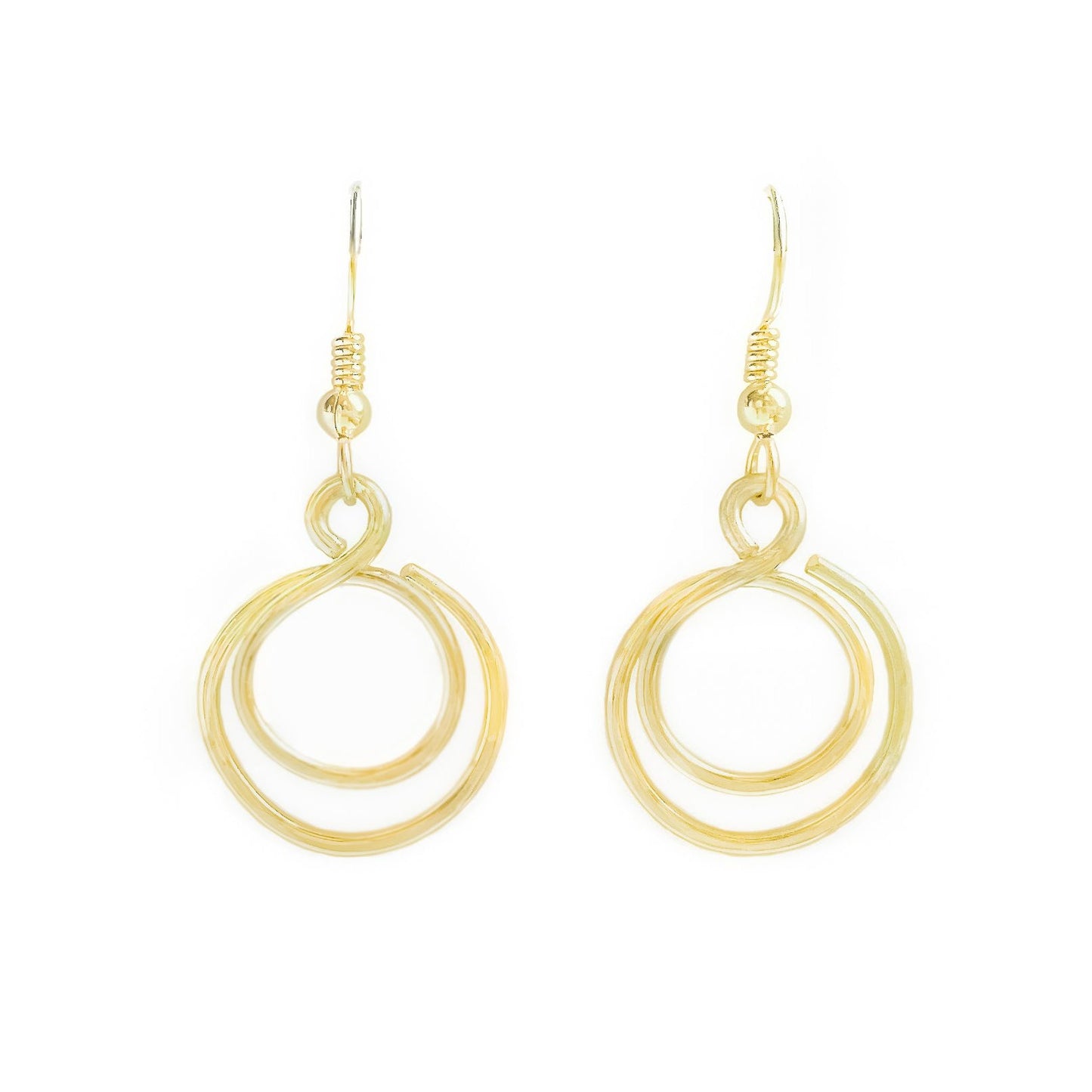 Gold Hammered Double Circle Dangle Earrings