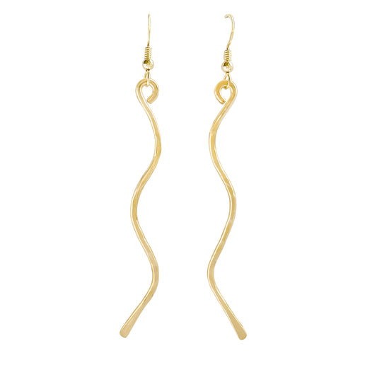 Gold Hammered Wavy Bar Earrings