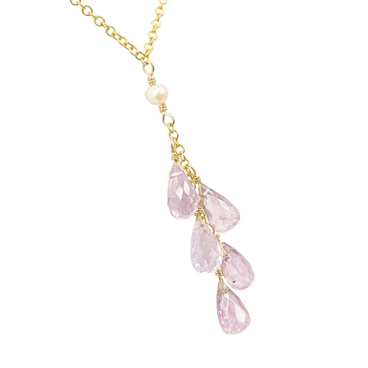 Pink Amethyst Briolette Cluster Necklace