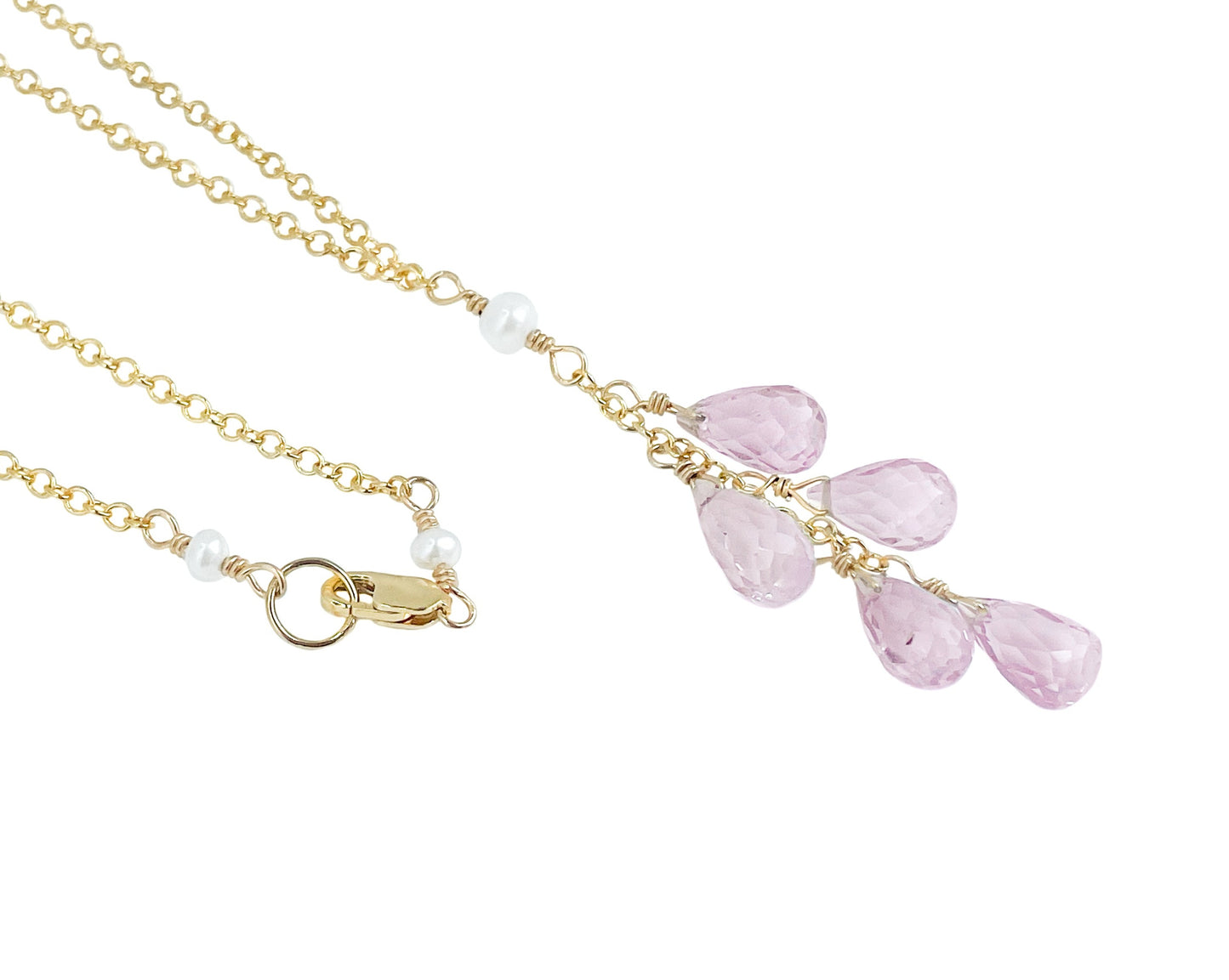 Pink Amethyst Briolette Cluster Necklace