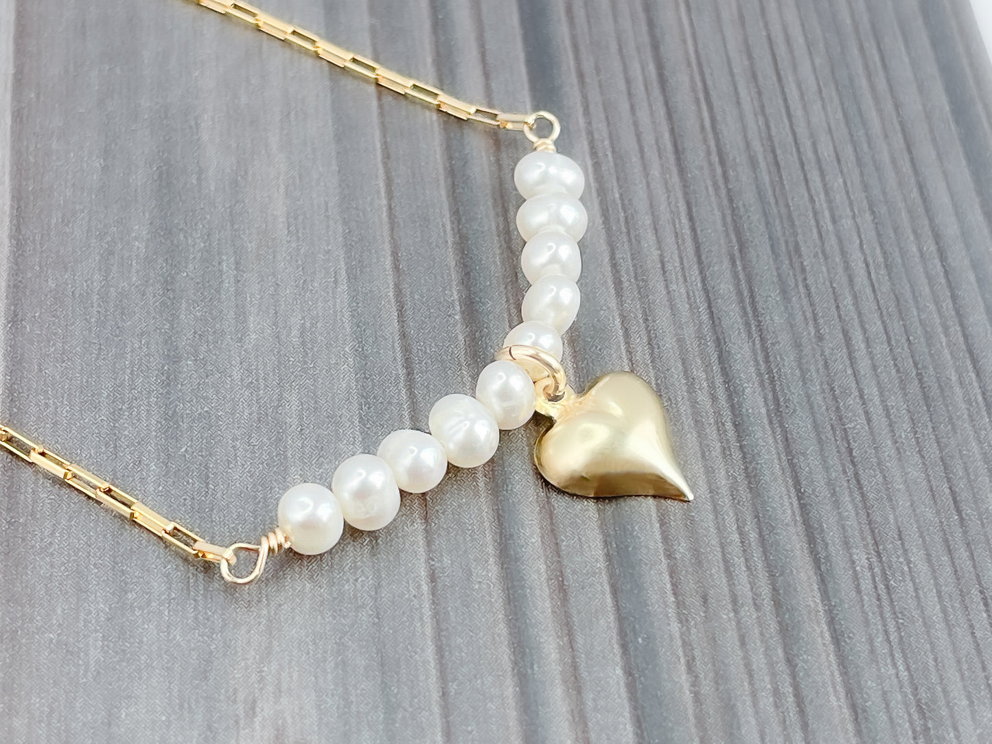 Freshwater Pearl and Heart Charm Necklace