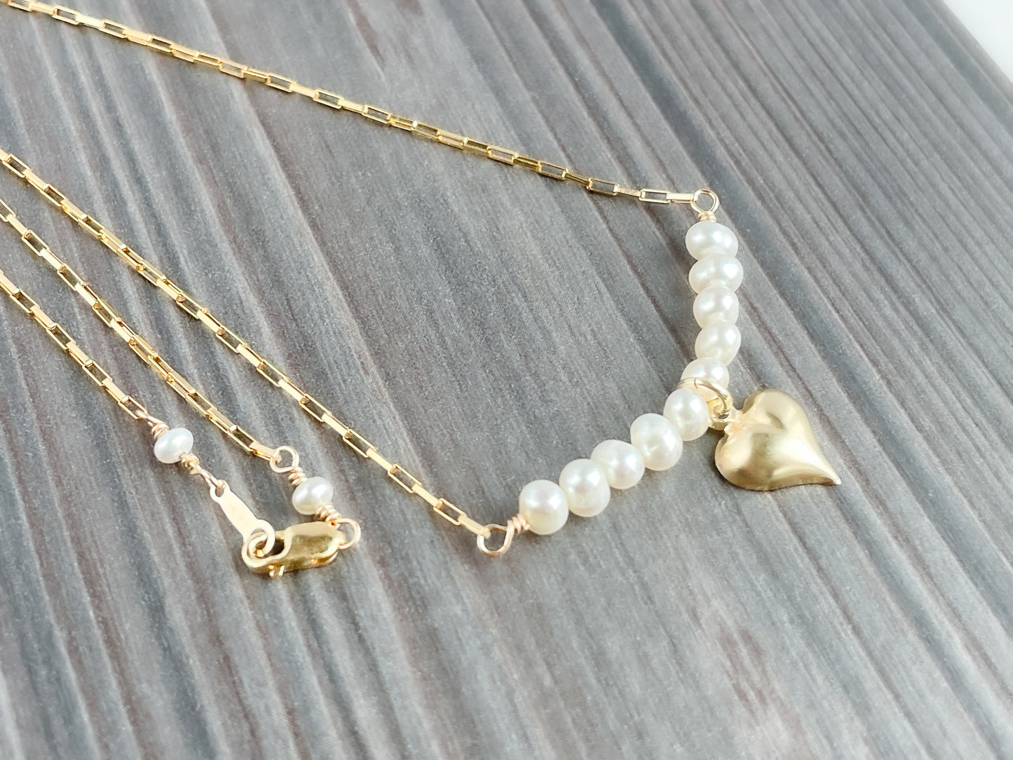 Freshwater Pearl and Heart Charm Necklace