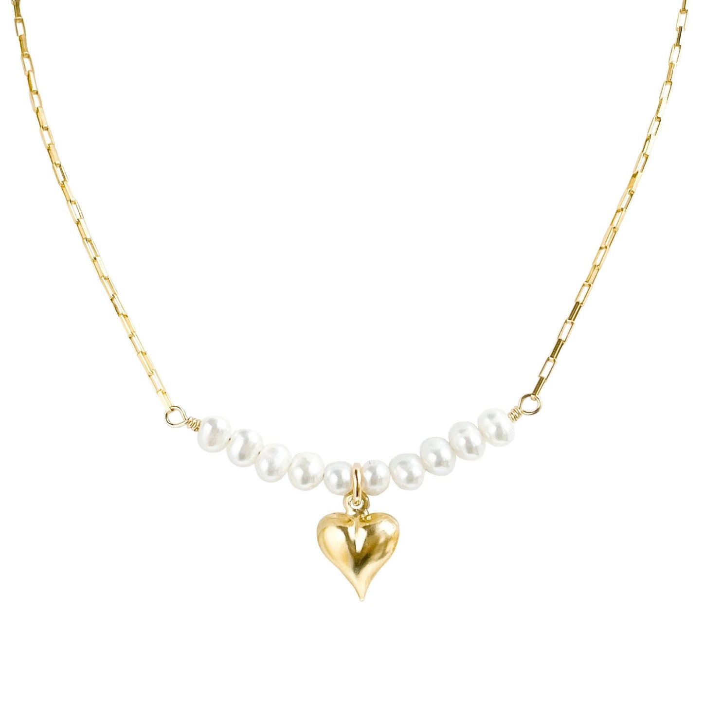 Freshwater Pearl and Heart Charm Necklace