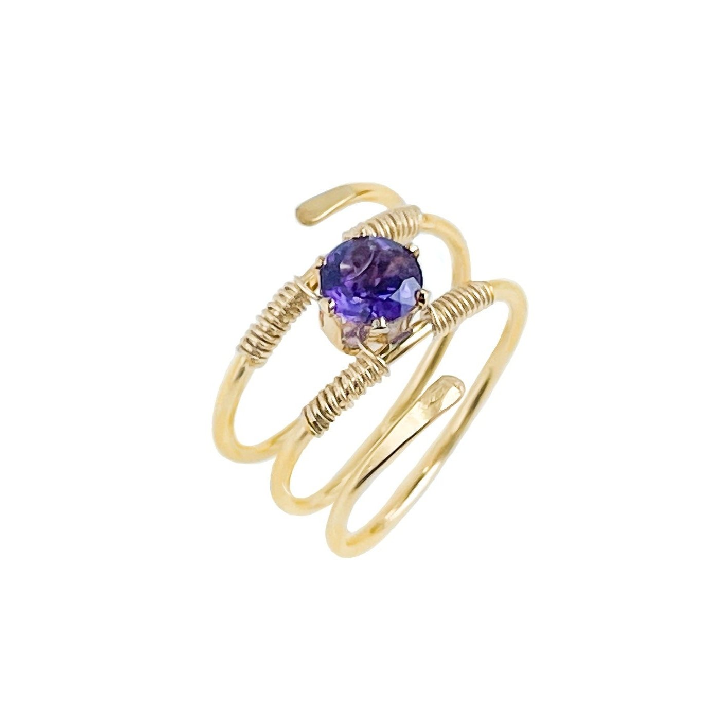 Purple Amethyst Gold Wire Spiral Ring