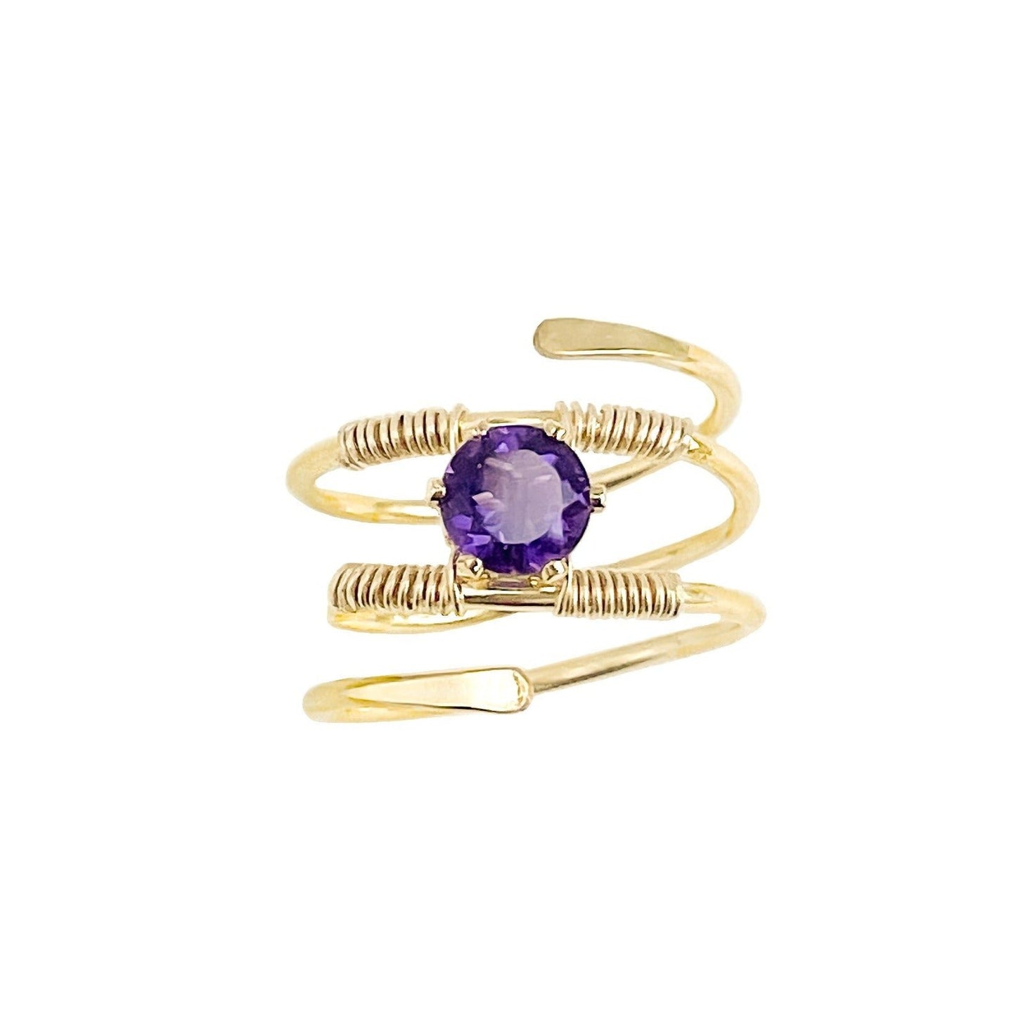 Purple Amethyst Gold Wire Spiral Ring