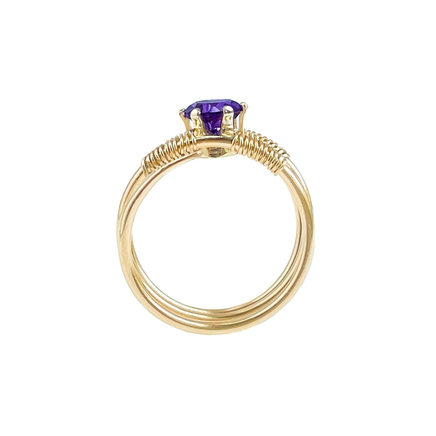 Purple Amethyst Gold Wire Spiral Ring