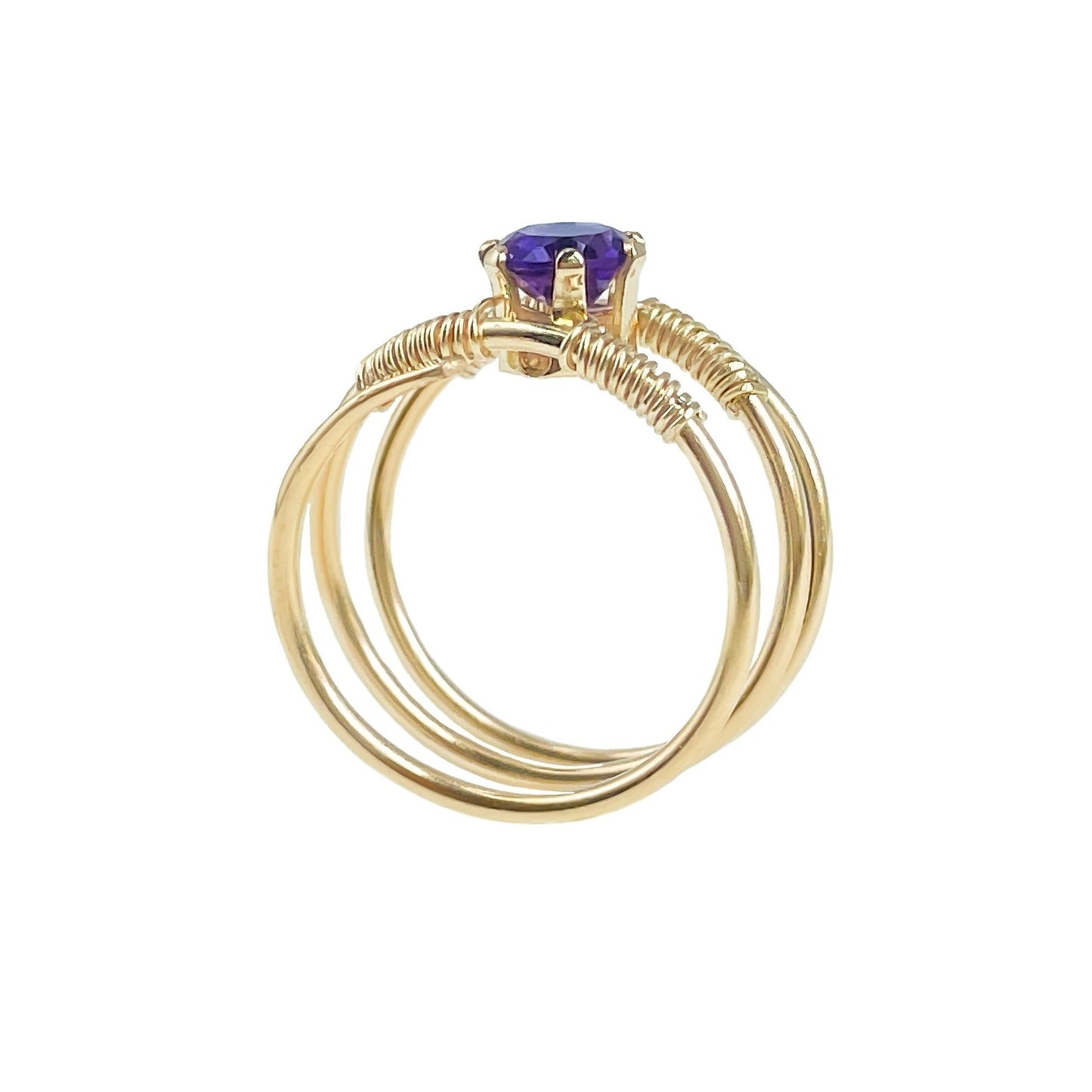 Purple Amethyst Gold Wire Spiral Ring