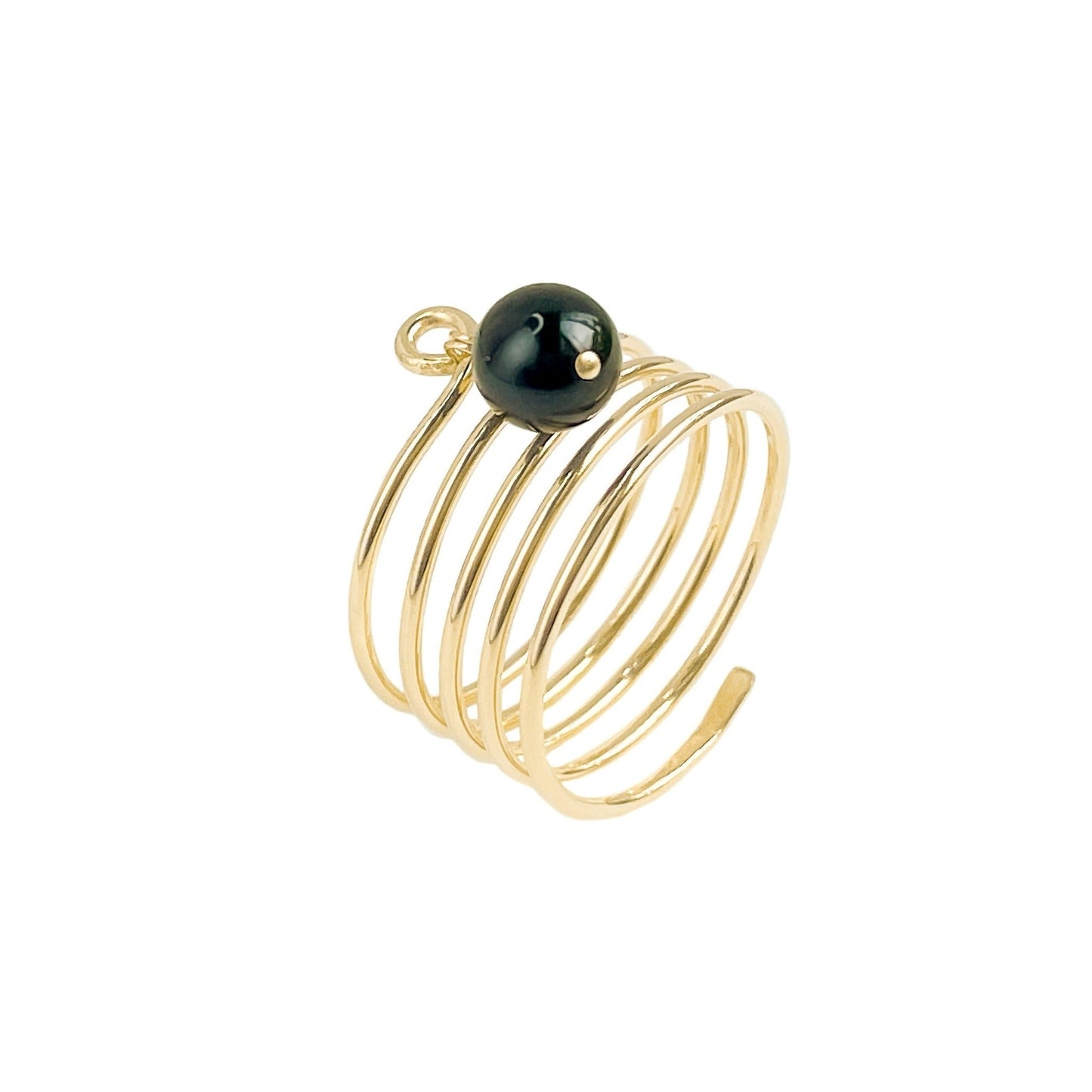 Gold Spiral Ring with Black Akoya Pearl