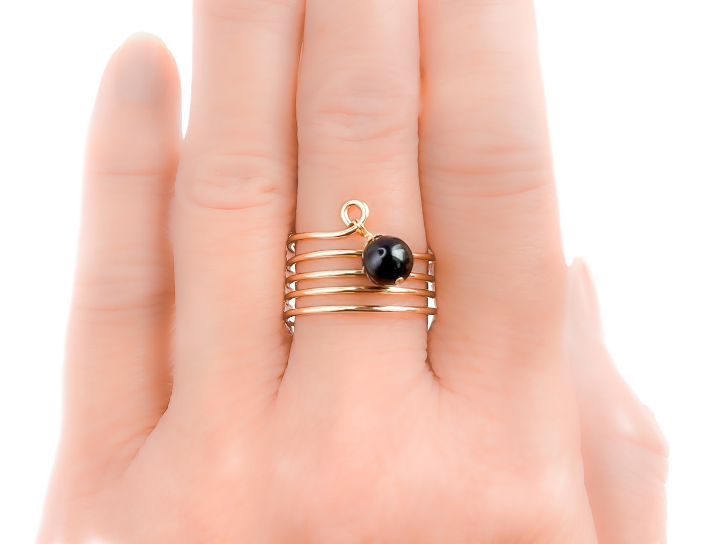 Gold Spiral Ring with Black Akoya Pearl