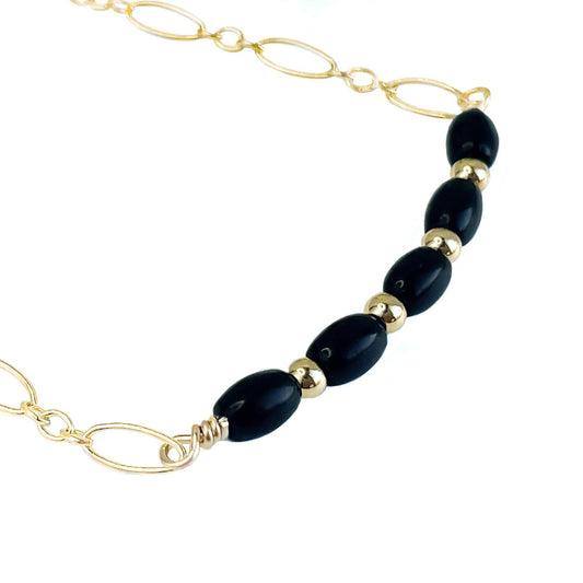 Black Onyx and Gold Bead Adjustable Bracelet