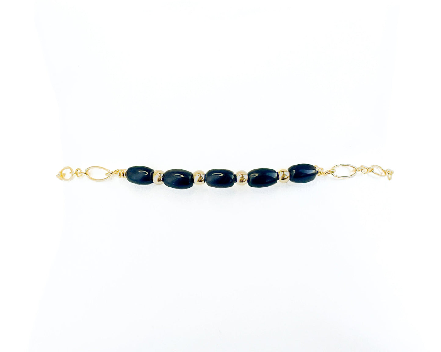 Black Onyx and Gold Bead Adjustable Bracelet