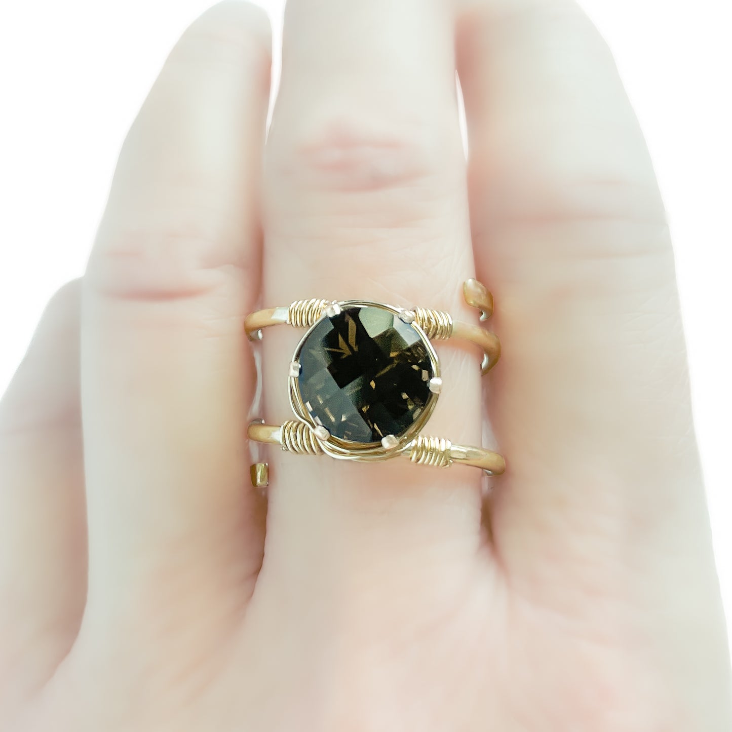 Smoky Quartz Wire Wrapped Double Banded Ring