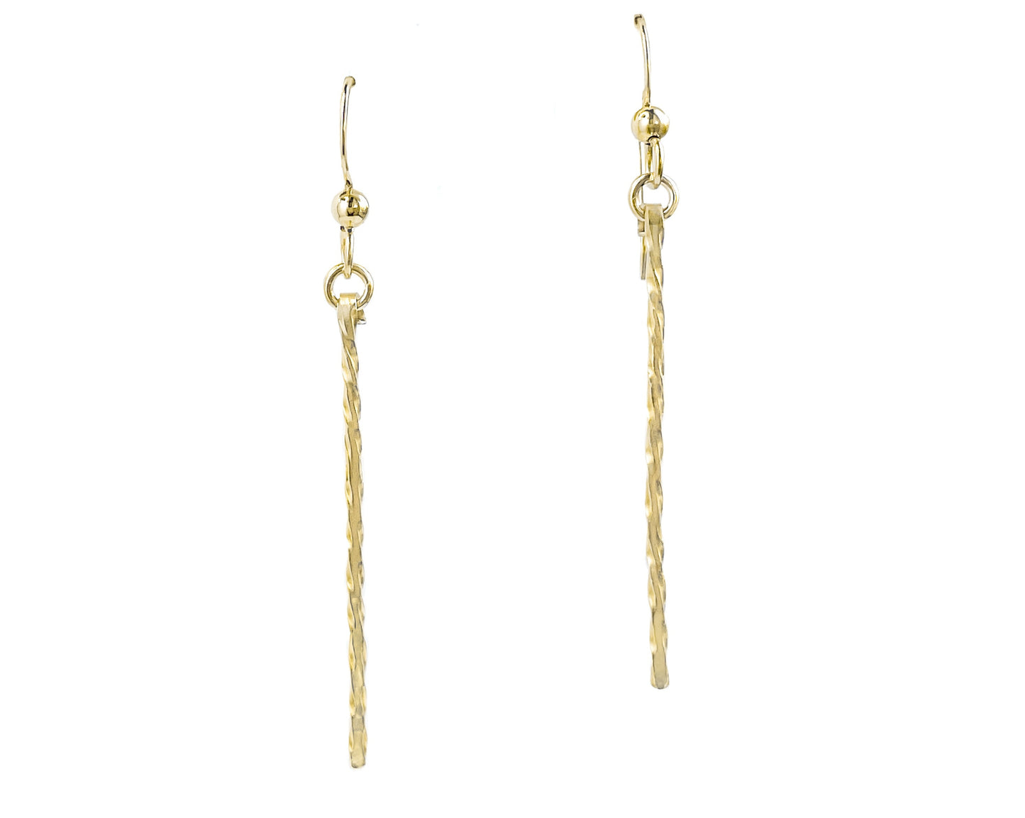 Gold Twisted Hammered Bar Earrings