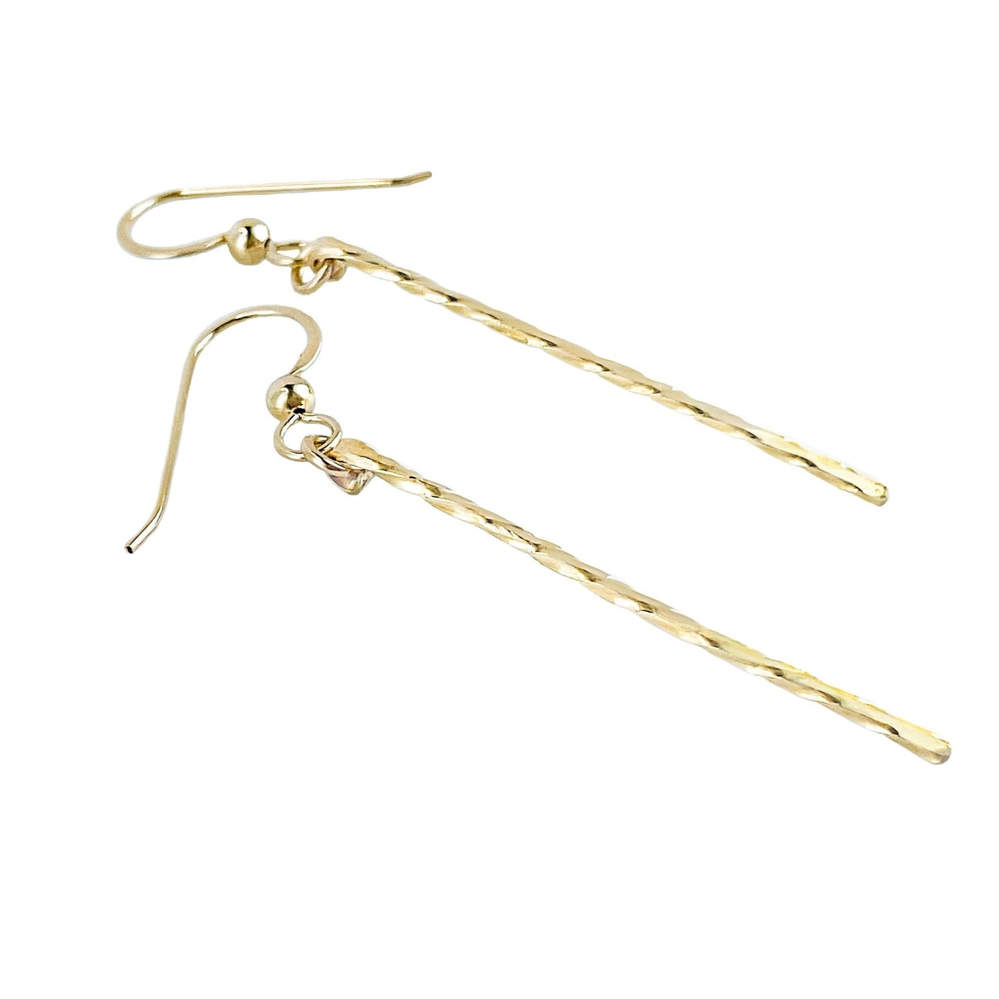 Gold Twisted Hammered Bar Earrings