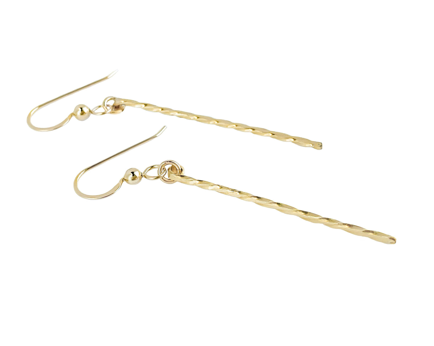 Gold Twisted Hammered Bar Earrings