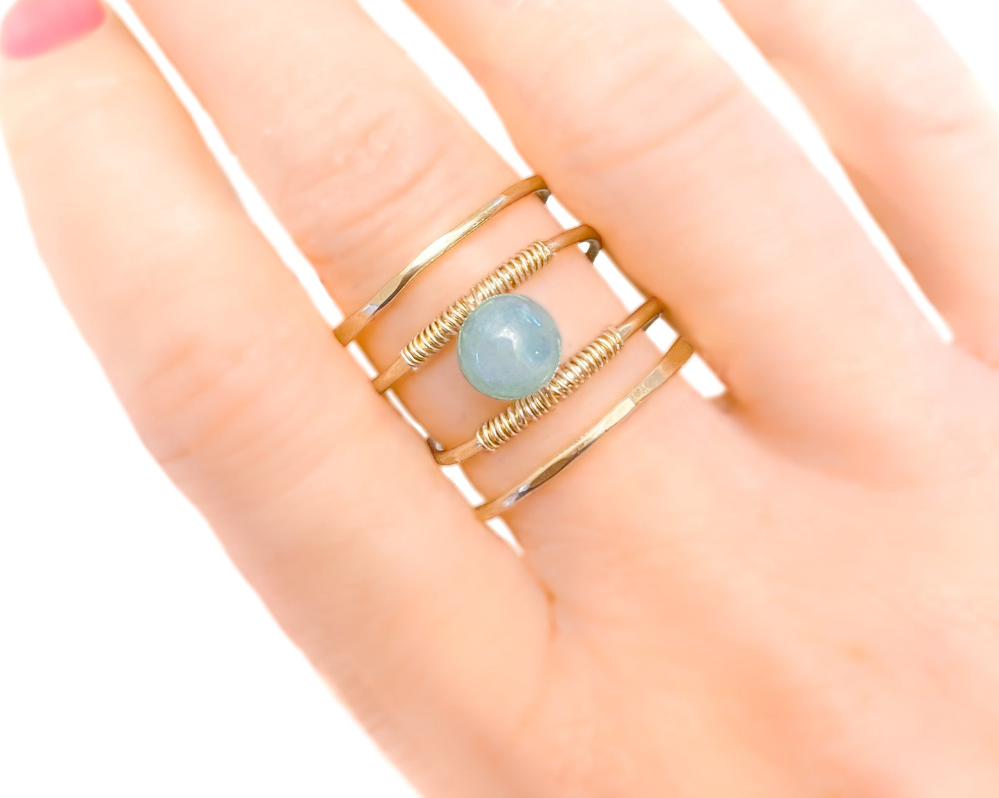 Gold Spiral Aquamarine Ring