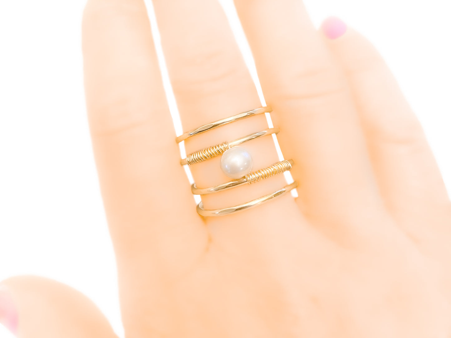 Gold Wire Spiral Ring with Freshwater Pearl