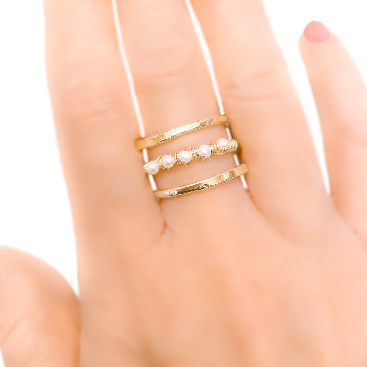 Gold Wire Spiral Ring with Mini Pearls