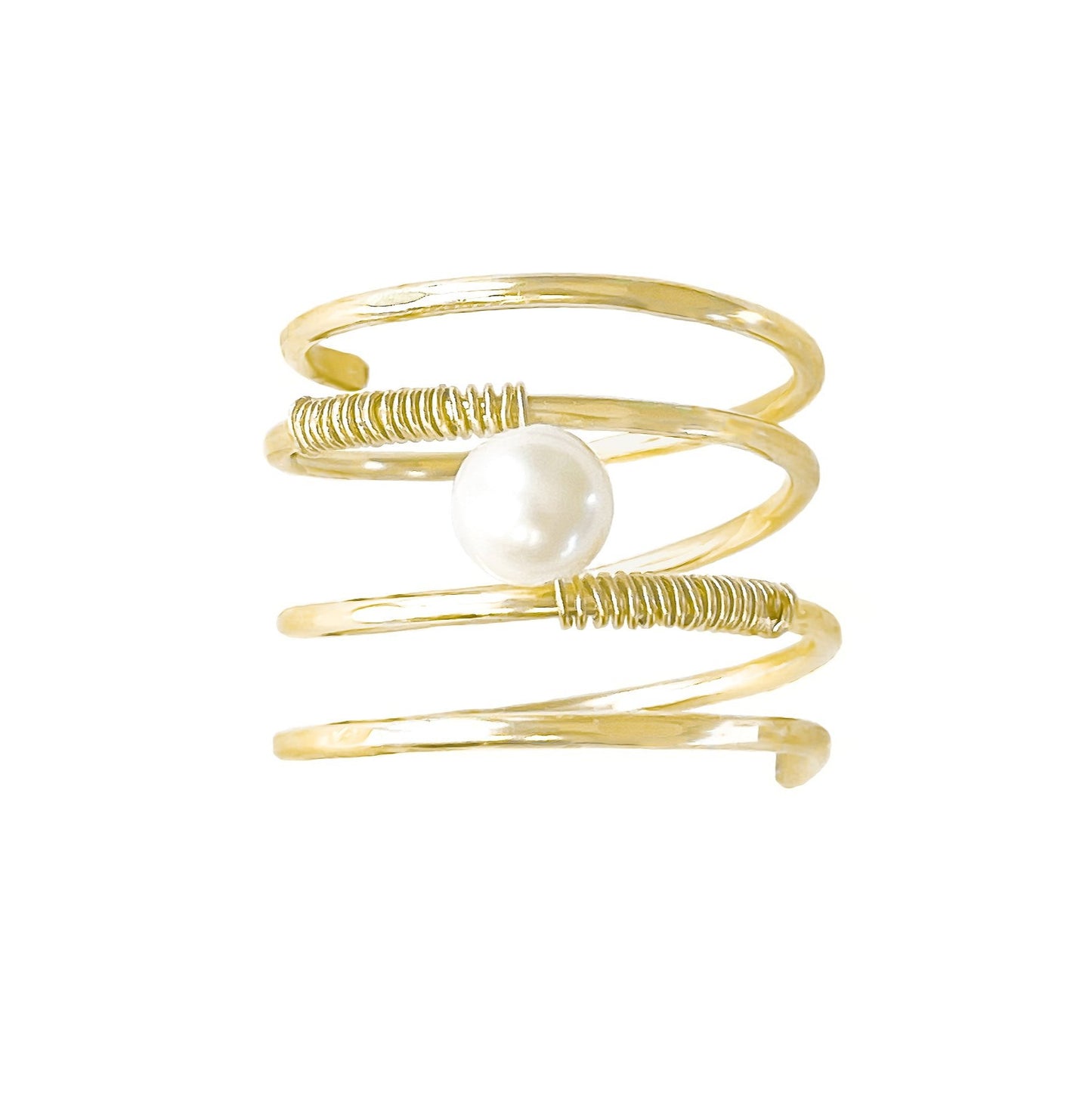 Gold Wire Spiral Ring with Freshwater Pearl