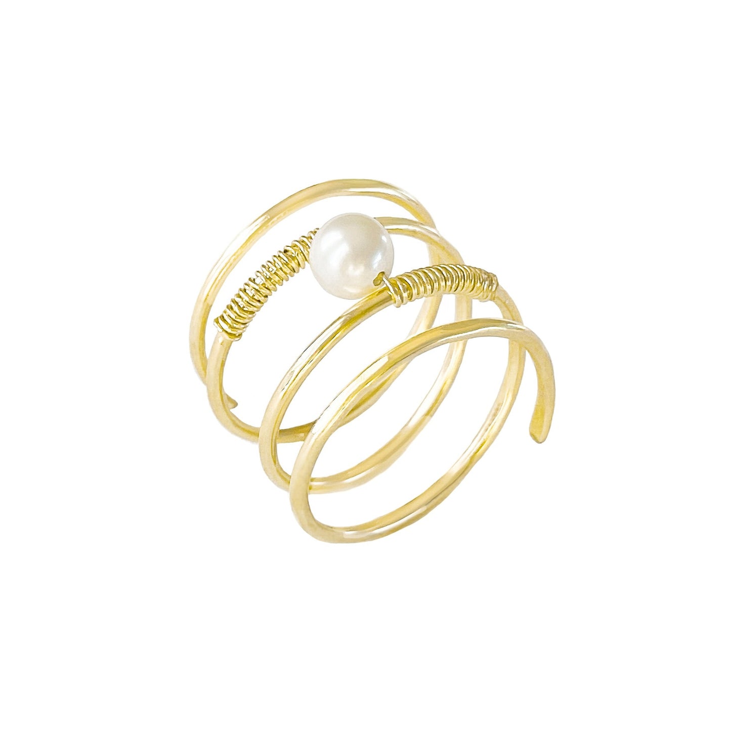 Gold Wire Spiral Ring with Freshwater Pearl