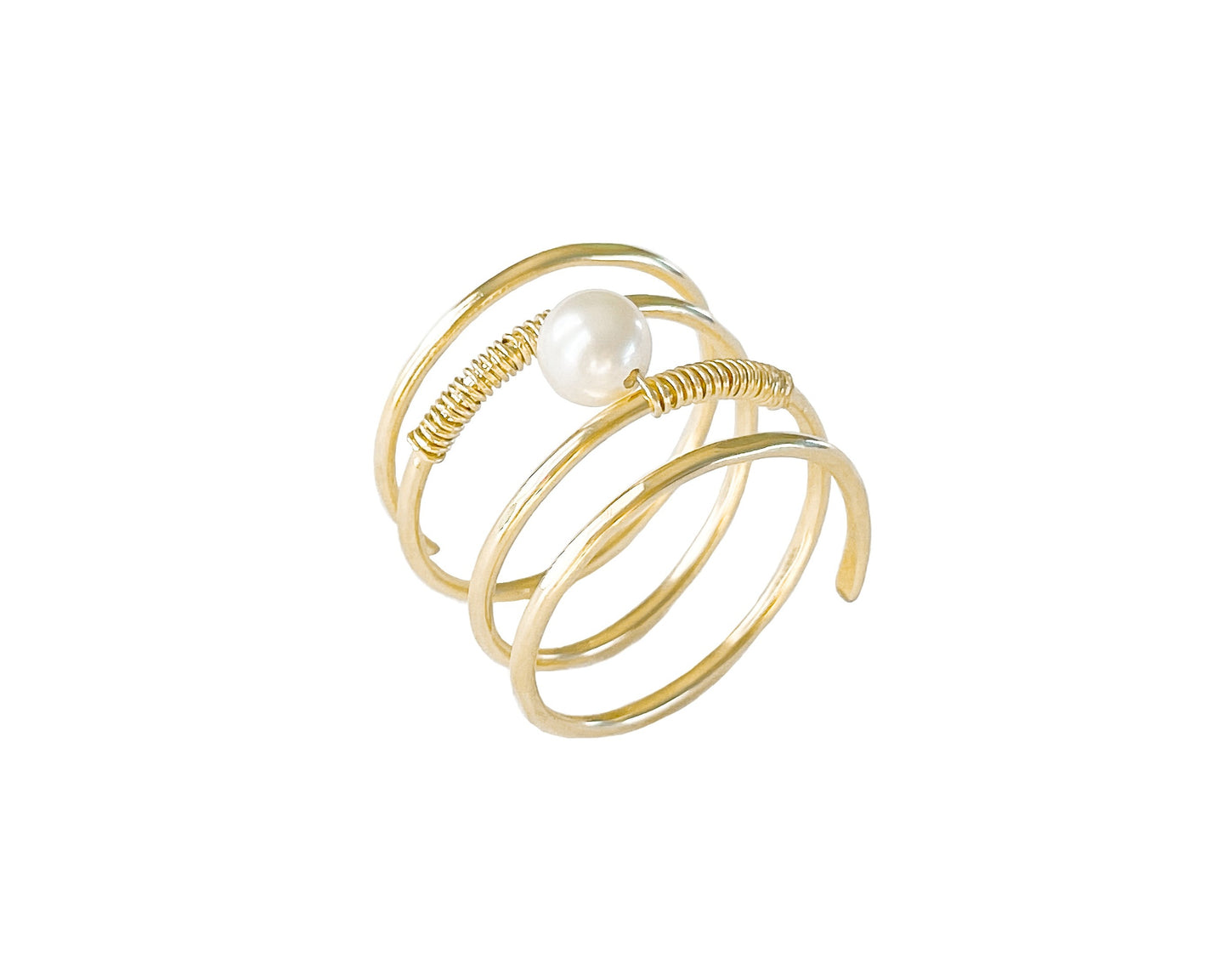 Gold Wire Spiral Ring with Freshwater Pearl