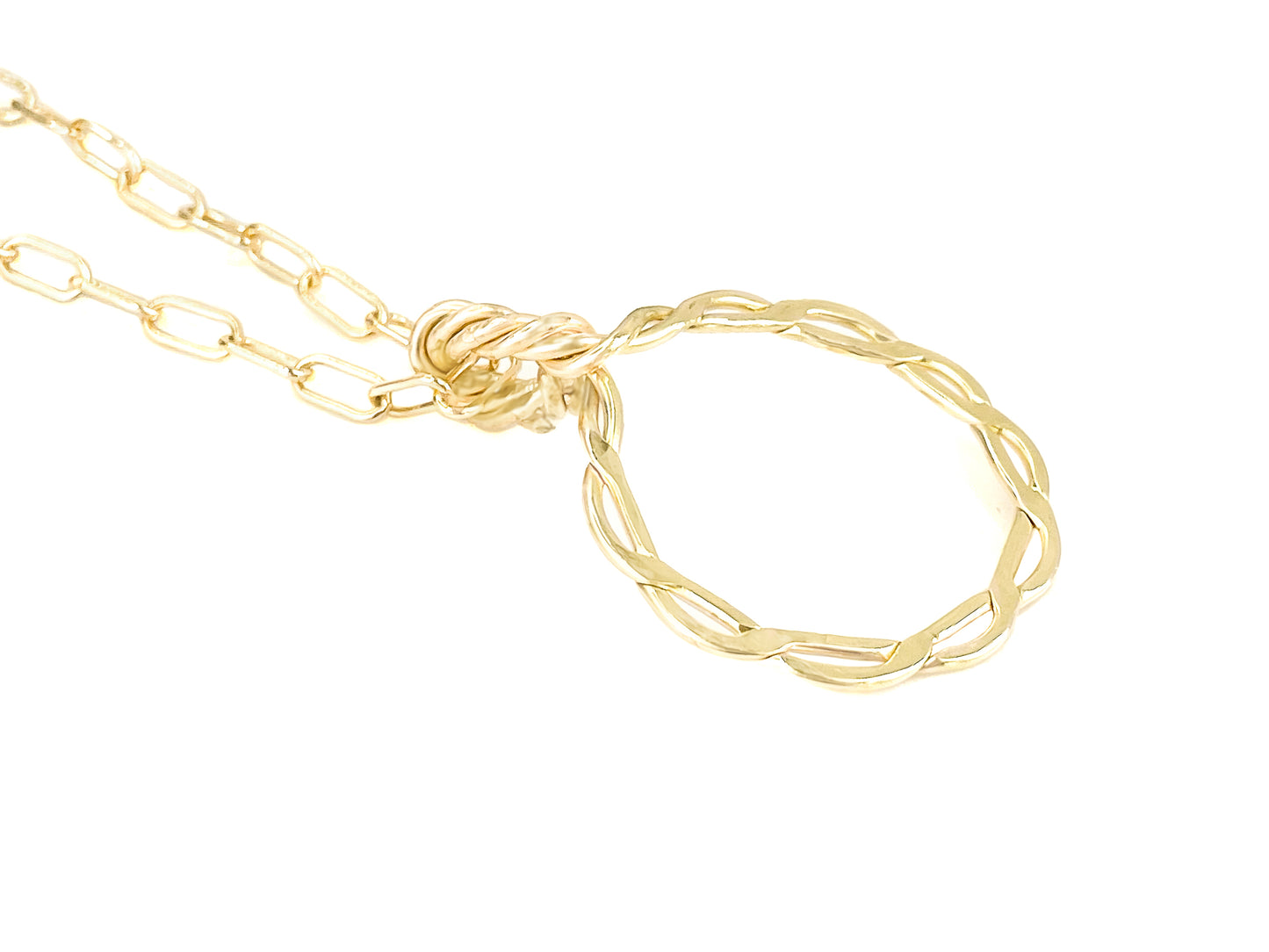 Gold Long Twisted Circle Pendant Necklace