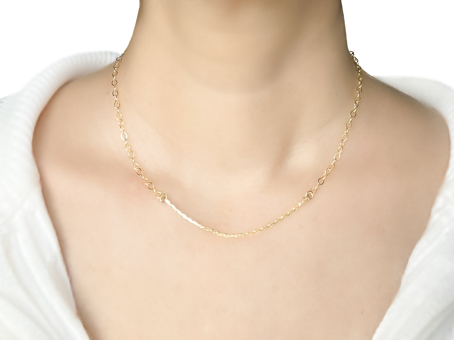 Gold Twisted Curved Bar Dainty Necklace