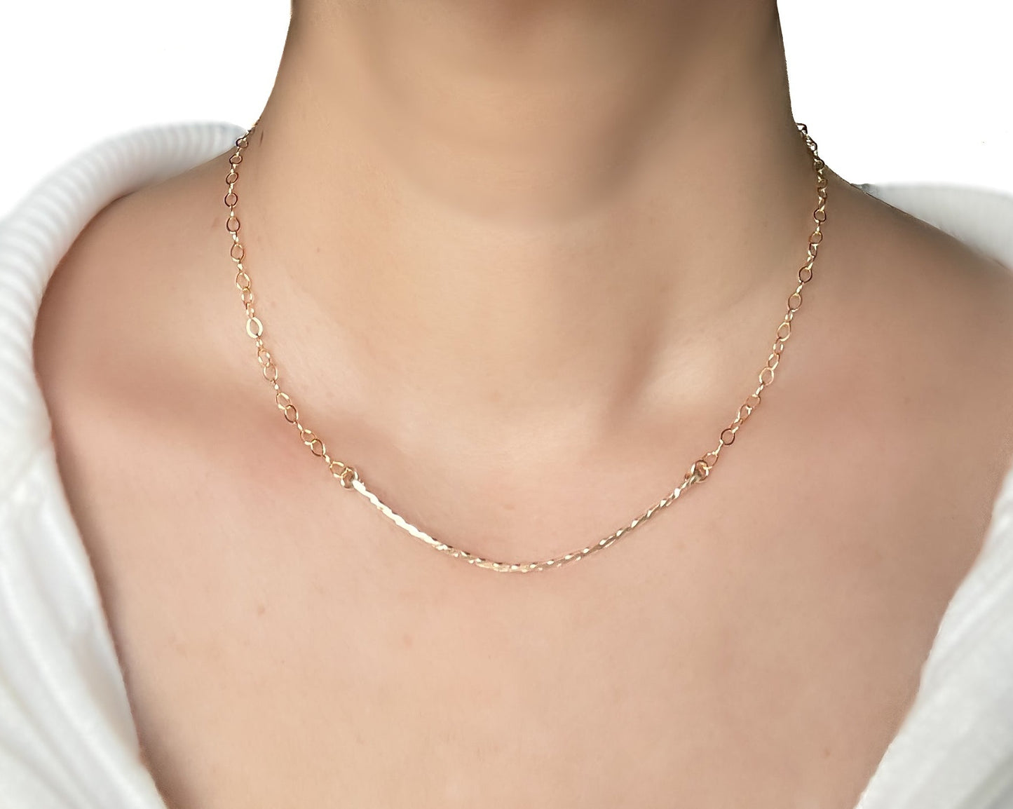 Gold Twisted Curved Bar Dainty Necklace