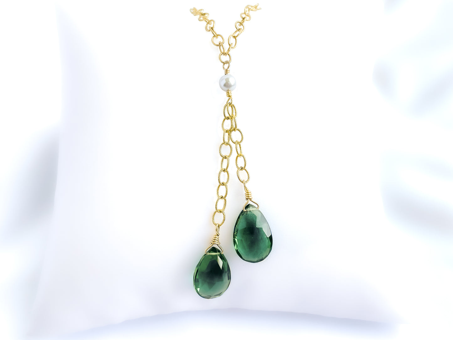 Green Quartz Briolette Lariat Necklace