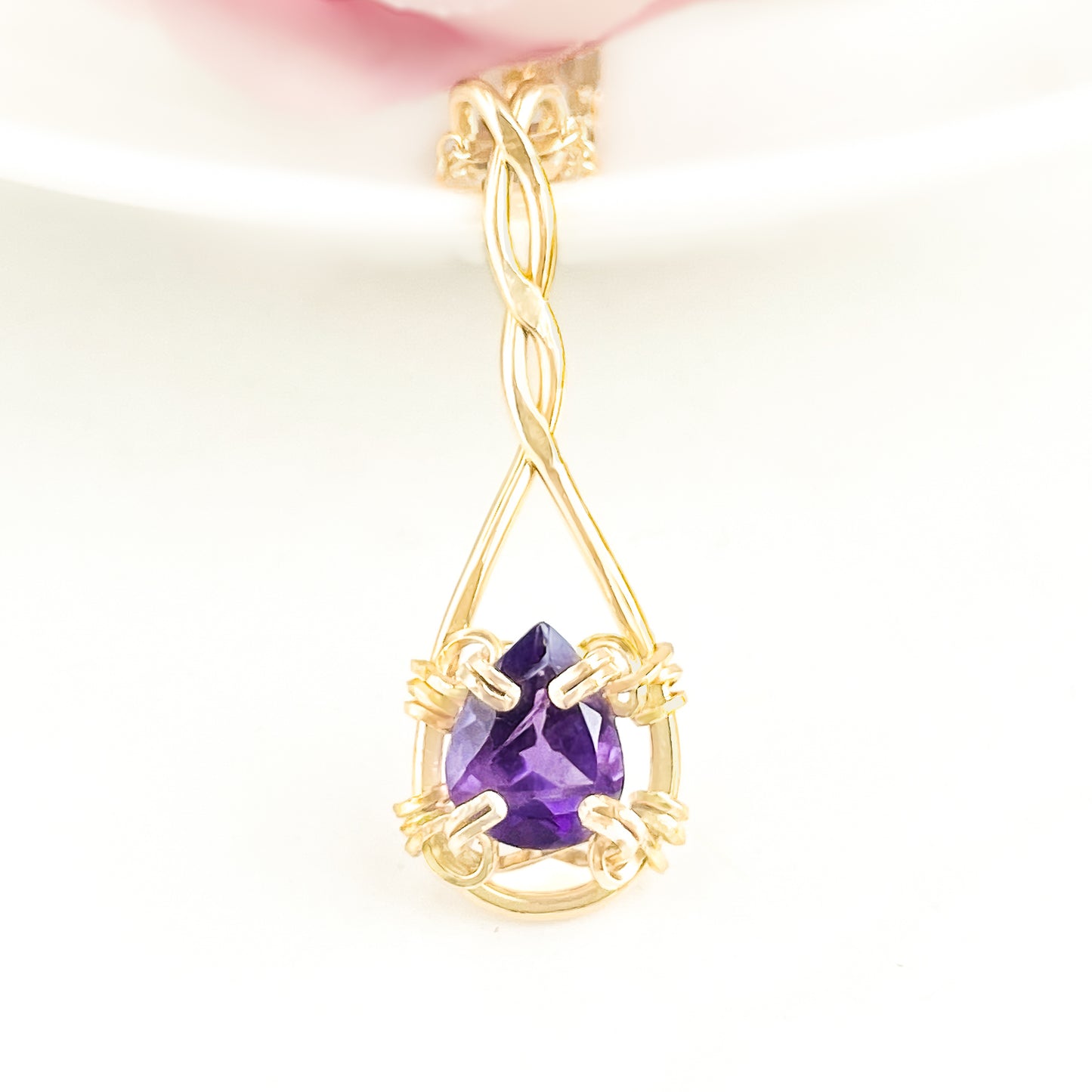 Purple Amethyst Pear Shaped Pendant Necklace