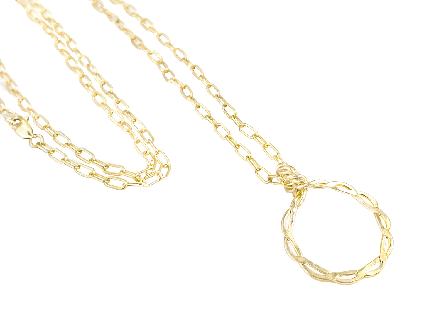 Gold Long Twisted Circle Pendant Necklace