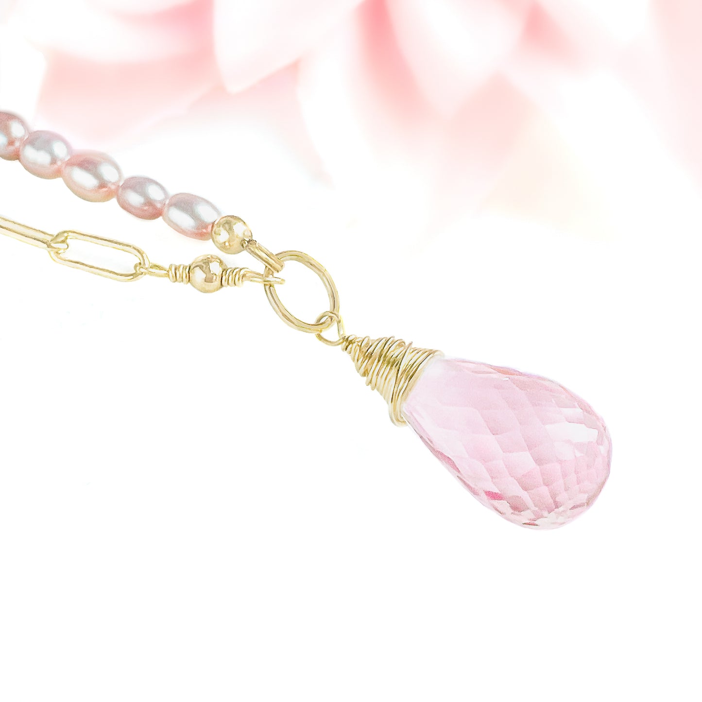 Rose Quartz Half Pearl Half Chain Necklace