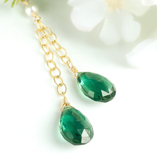 Green Quartz Briolette Lariat Necklace