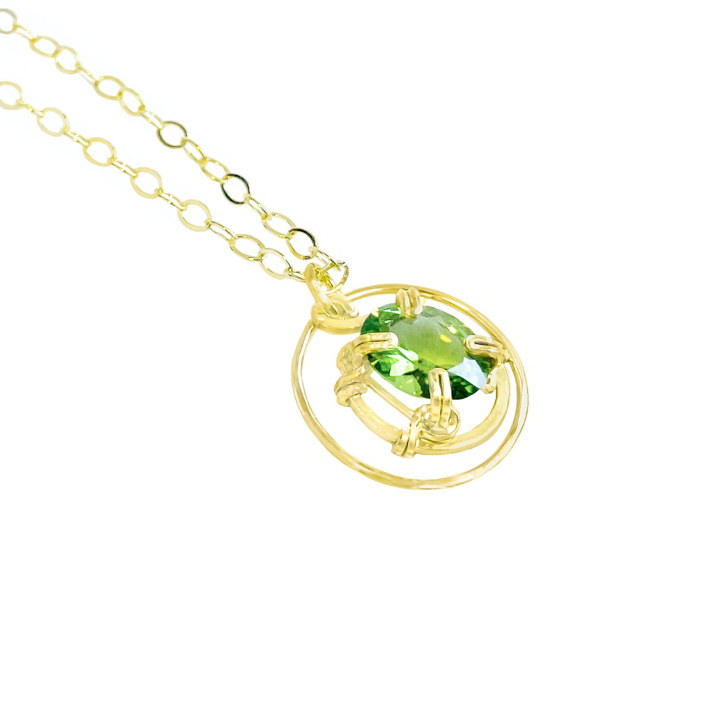 Peridot Circle Ring Pendant Necklace