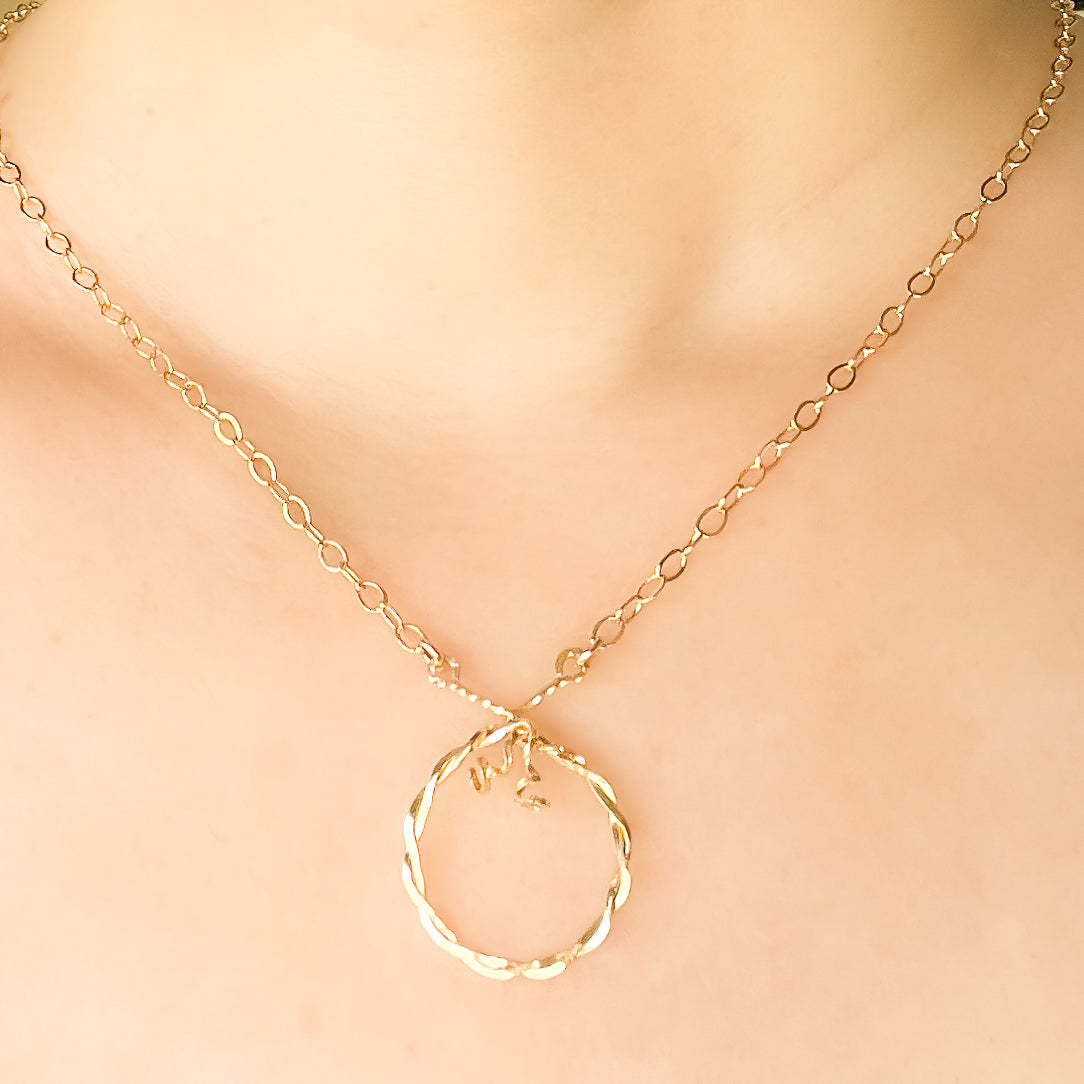 Gold Twisted Circle Necklace